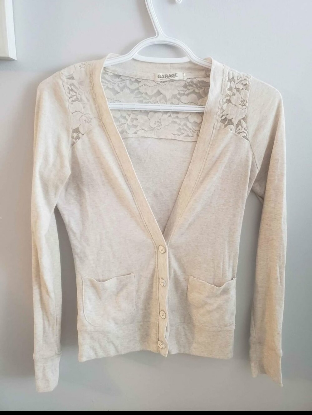 Garage Women's Lace-Detail Cream Button-Up Cardigan